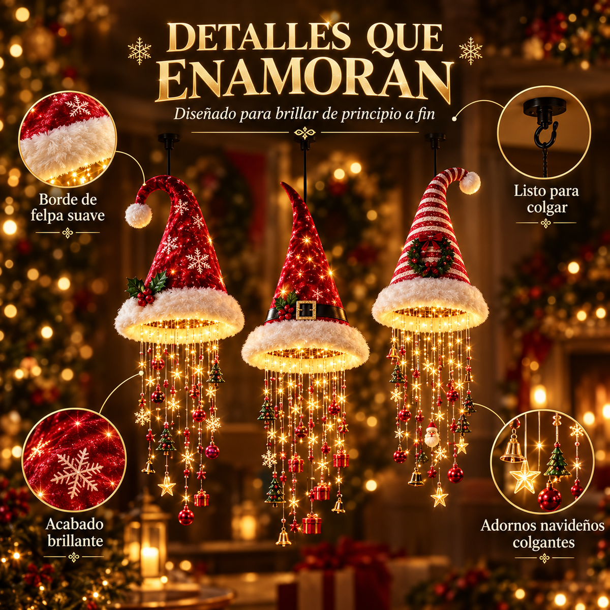 Lámpara Gorro de Papá Noel con Luces